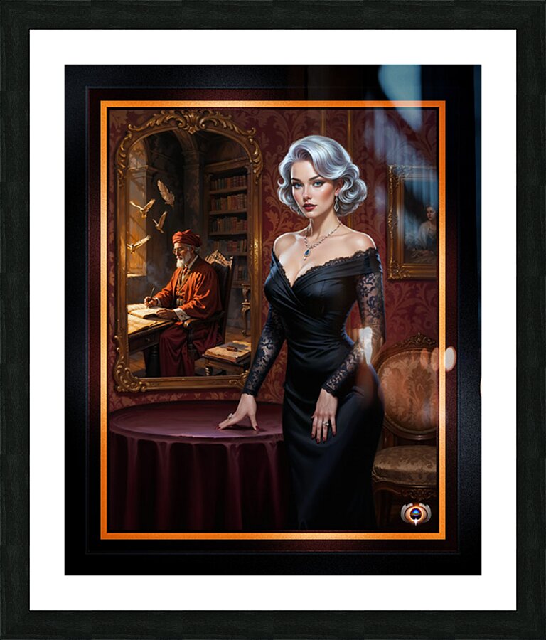 Feminine Poise Of Zyrina Cinara In A Baroque Interior Gorgeous AI Concept Art by Xzendor7 Picture Frame print