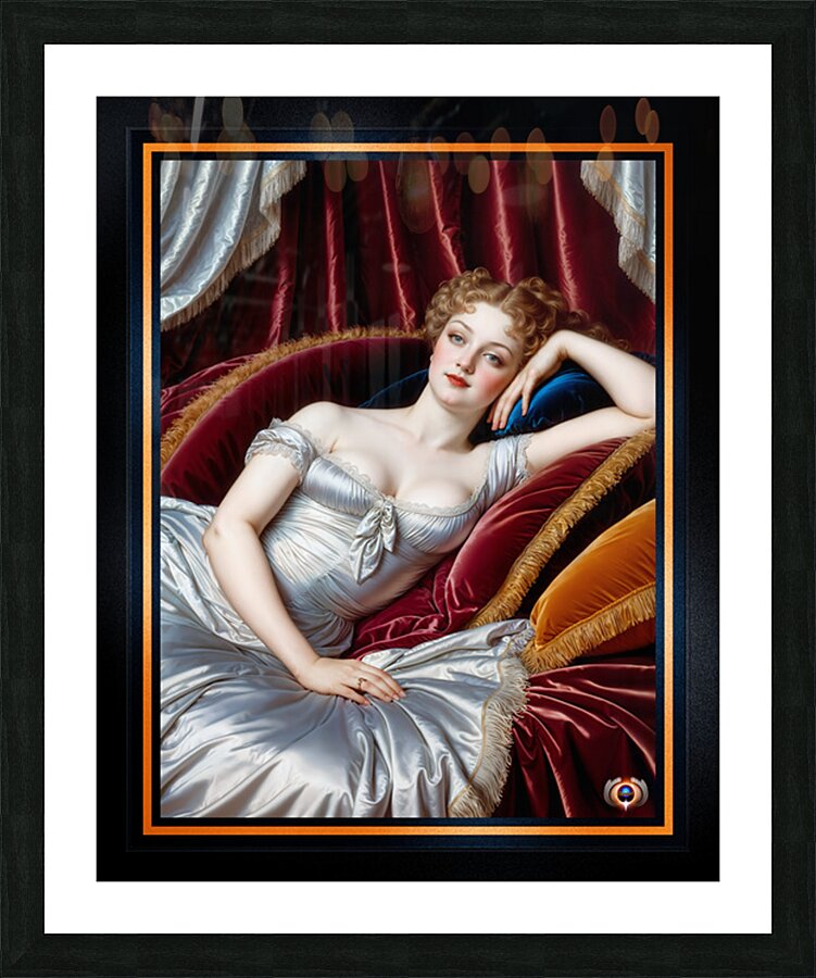 Lady Mirella Gianetta Reclining On Velvet Chaise Portrait Mesmerizing AI Concept Art by Xzendor7 Picture Frame print