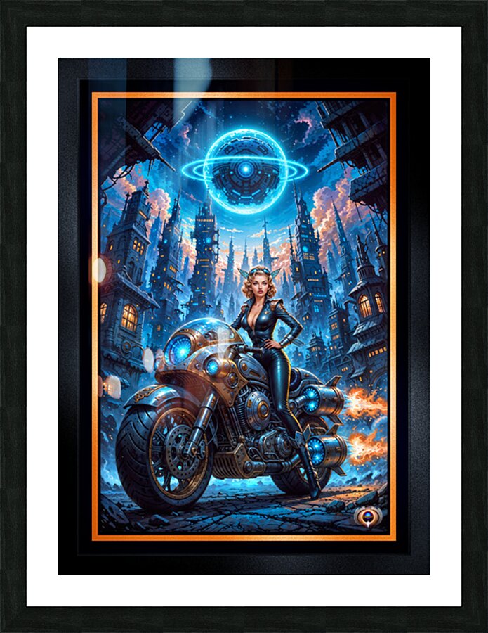 Cyber-Fantasy Portrait Of Lyria Vexis On Her Thunderclad Captivating AI Concept Art by Xzendor7 Picture Frame print