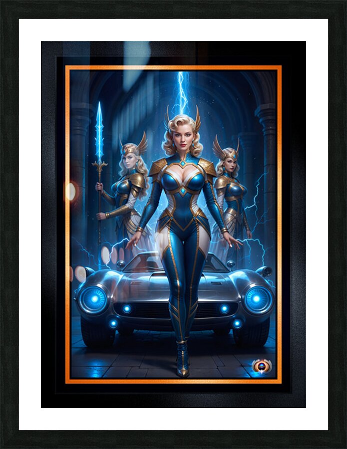 Mythical Fusion The Blue Lightning Tri-Star Speedster X117 Mesmerizing AI Concept Art by Xzendor7 Picture Frame print