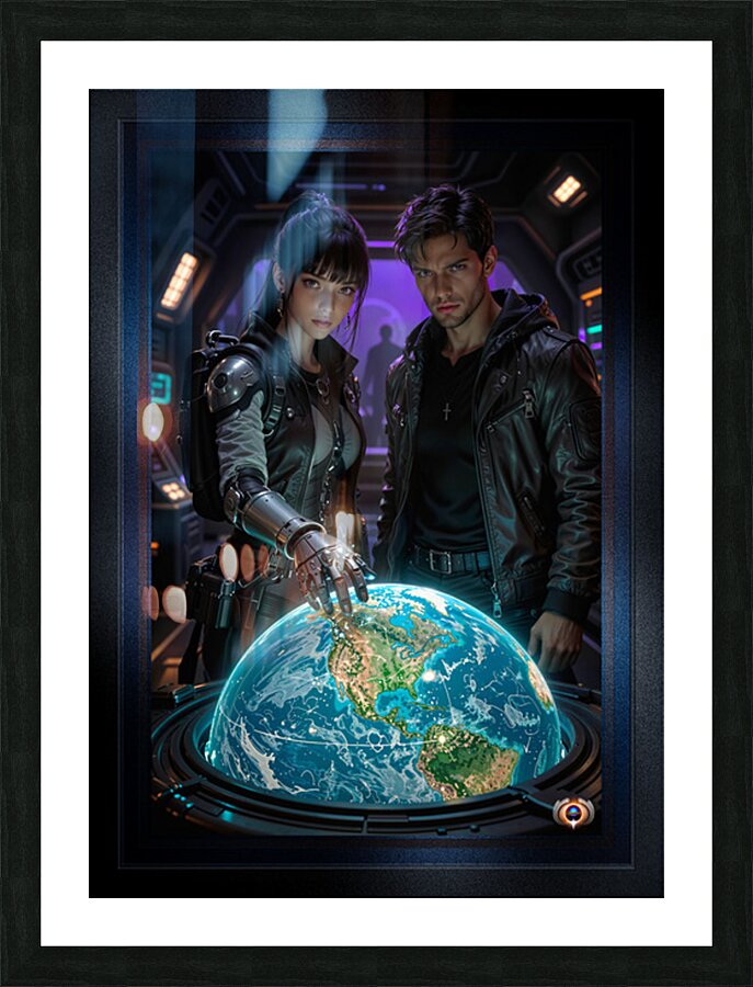 Celestial Earth Guardians Dyra Lelphen And Breason Jurinsen Captivating AI Concept Art by Xzendor7 Picture Frame print