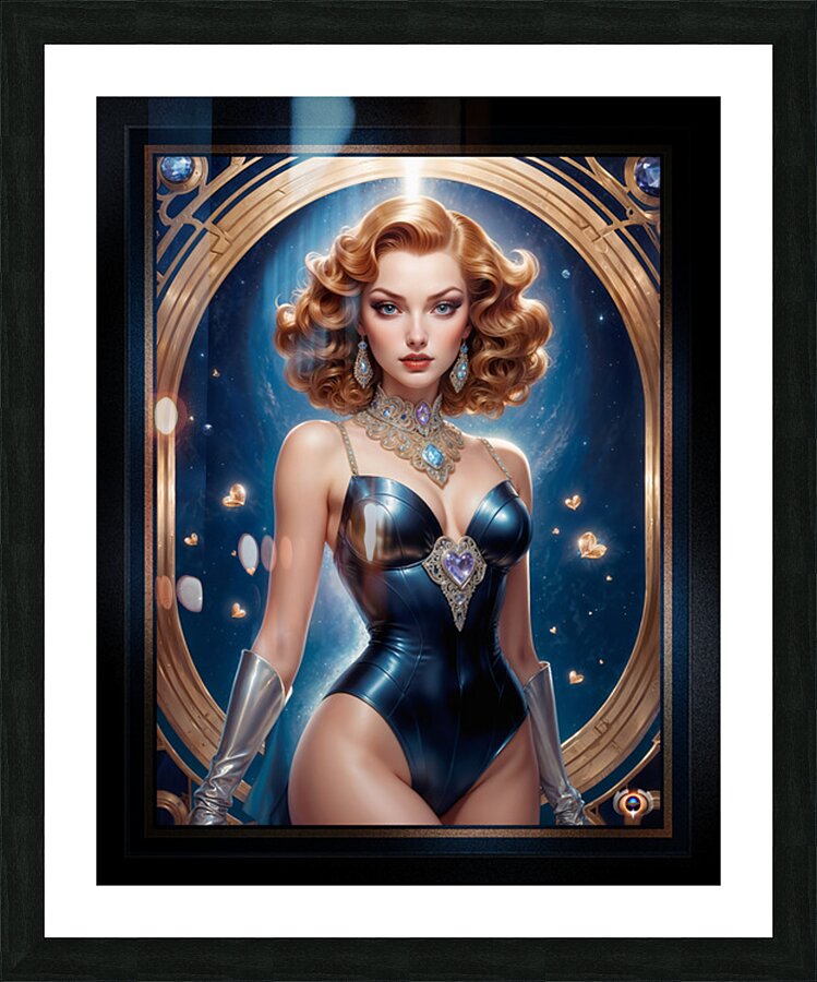 Retro Futuristic Pinup Glamour Portrait Of Illyana Ginacci Gorgeous AI Concept Art by Xzendor7 Picture Frame print
