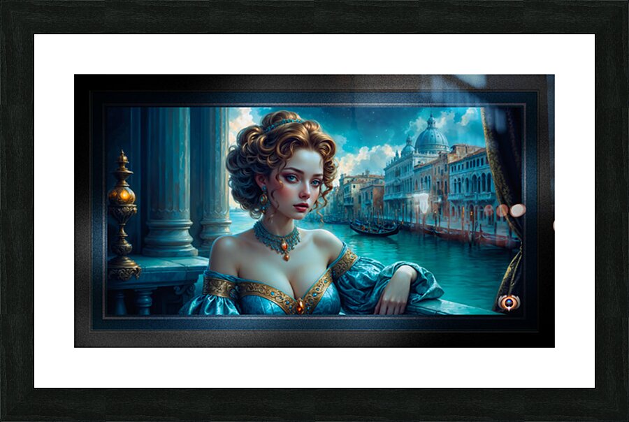 Serenissima Portrait Of Venetian Beauty Isolara Bellarosa Gorgeous AI Concept Art by Xzendor7 Picture Frame print