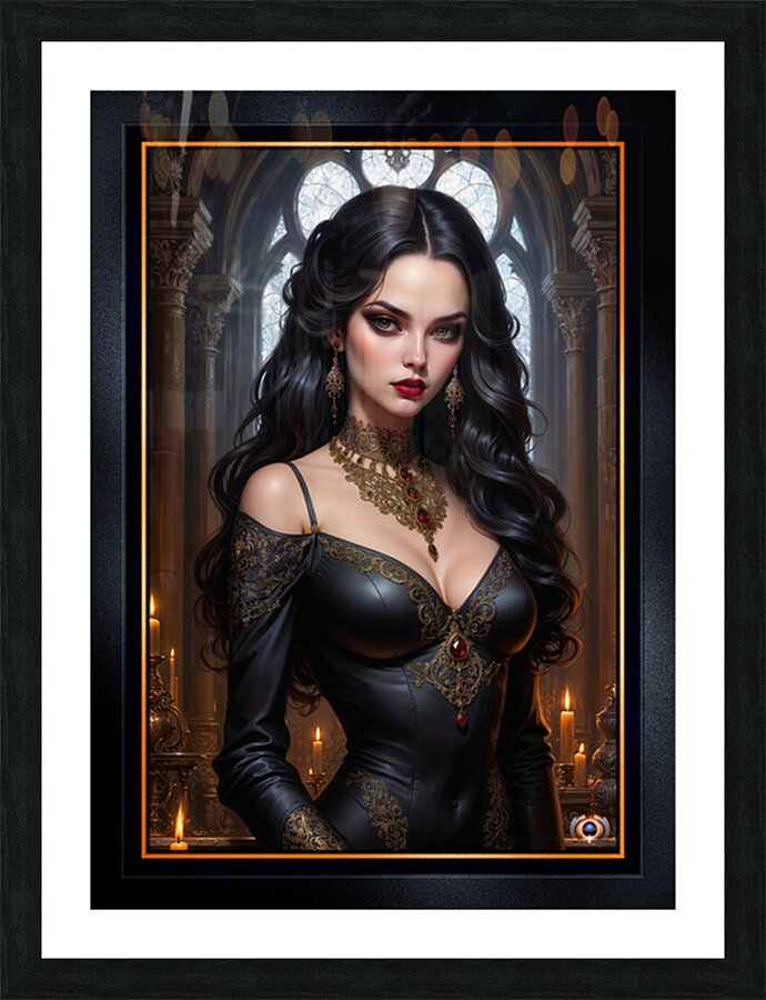 The Dark Elegance The Gothic Beauty Lirael von Schattenburg Gorgeous AI Concept Art by Xzendor7 Picture Frame print