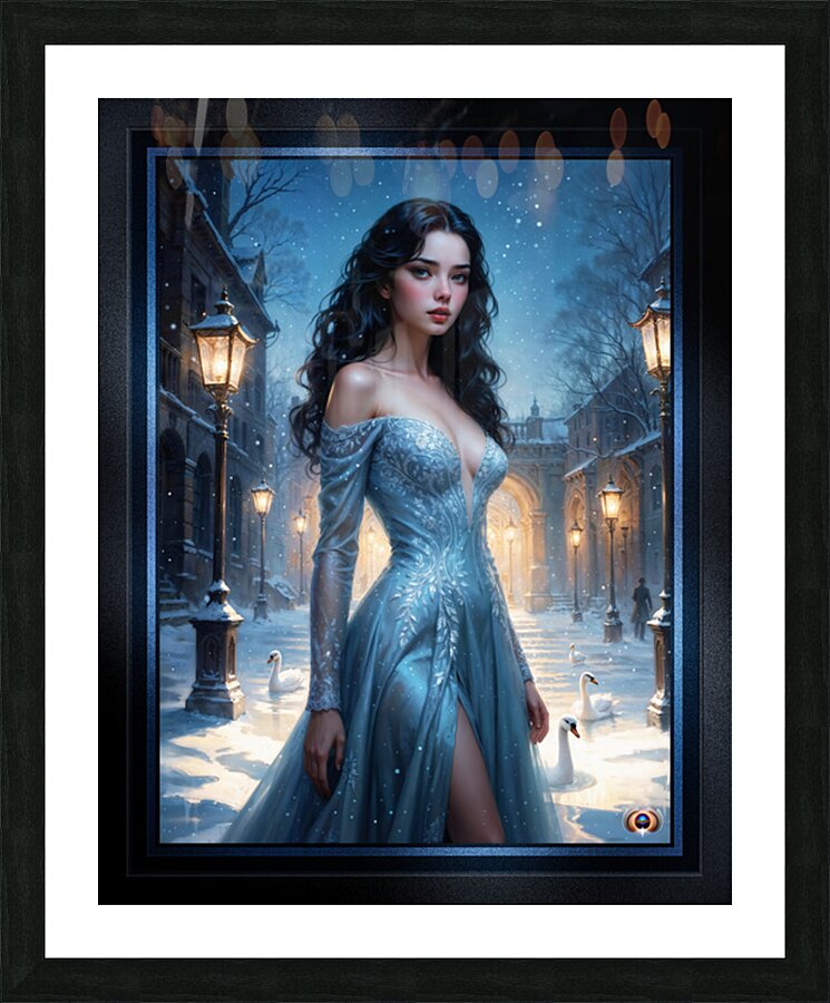 Danya Lunari Winter Courtyard Fantasy Portrait Elegant AI Concept Art by Xzendor7 Picture Frame print