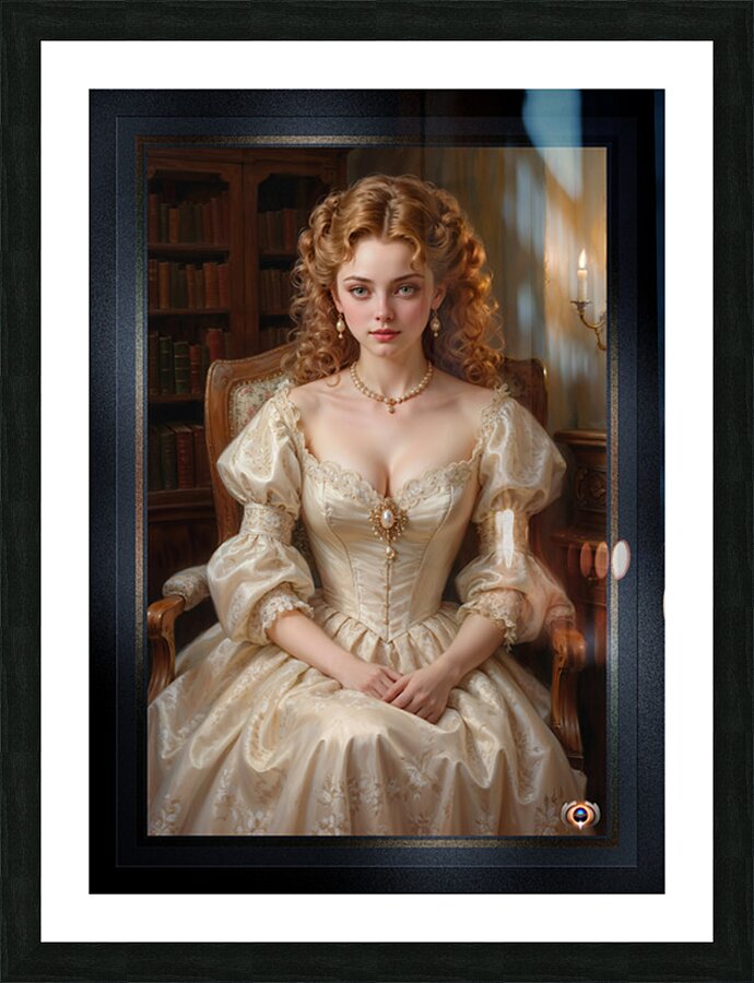 Portrait Of Elenora Davenham In A Candlelit Library Captivating AI Concept Art by Xzendor7 Picture Frame print