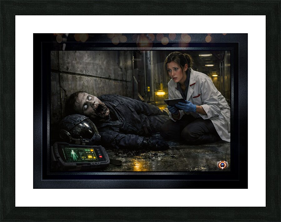 Doctor Zora Ventin Amidst The Horror of Zevtron III Striking AI Concept Art by Xzendor7 Picture Frame print