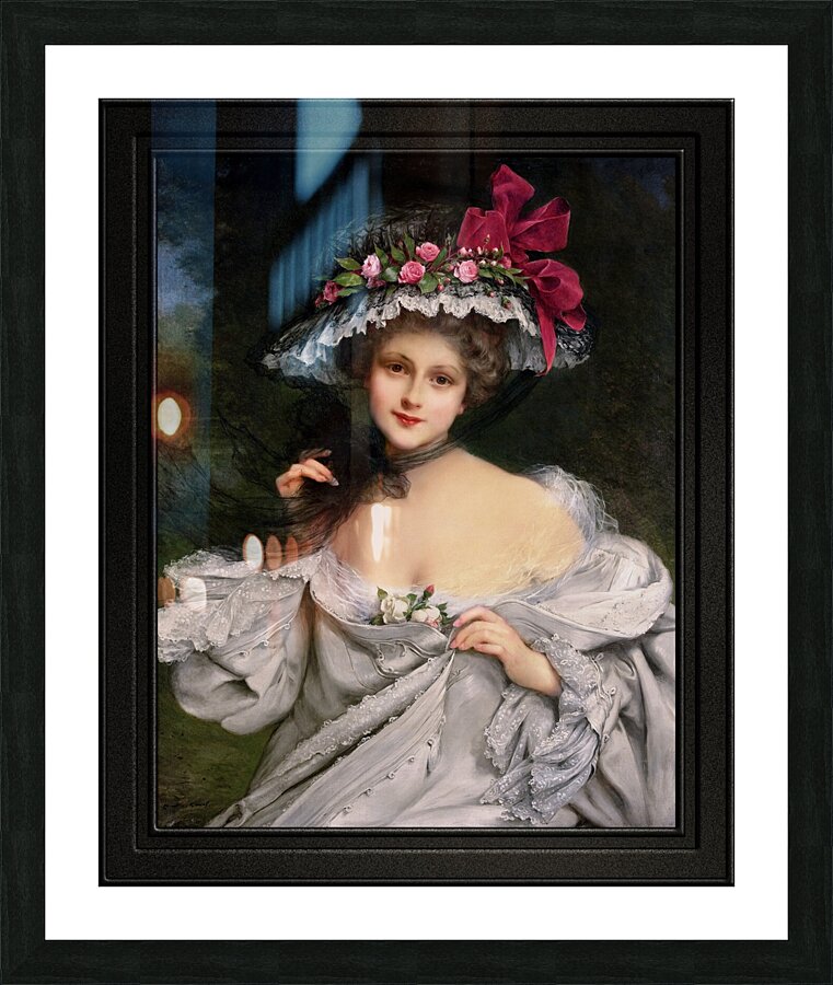 Young Beauty With A Red Ribbon Hat by Francois Martin-Kavel Picture Frame print