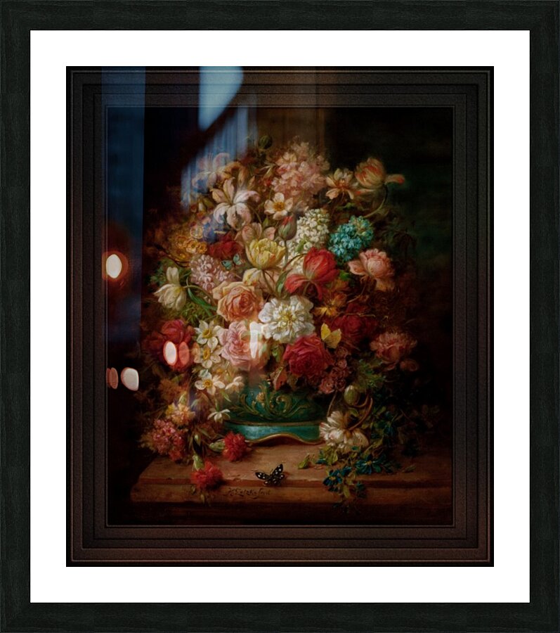 Bouquet Of Flowers With Butterflies by Hans Zatzka Picture Frame print