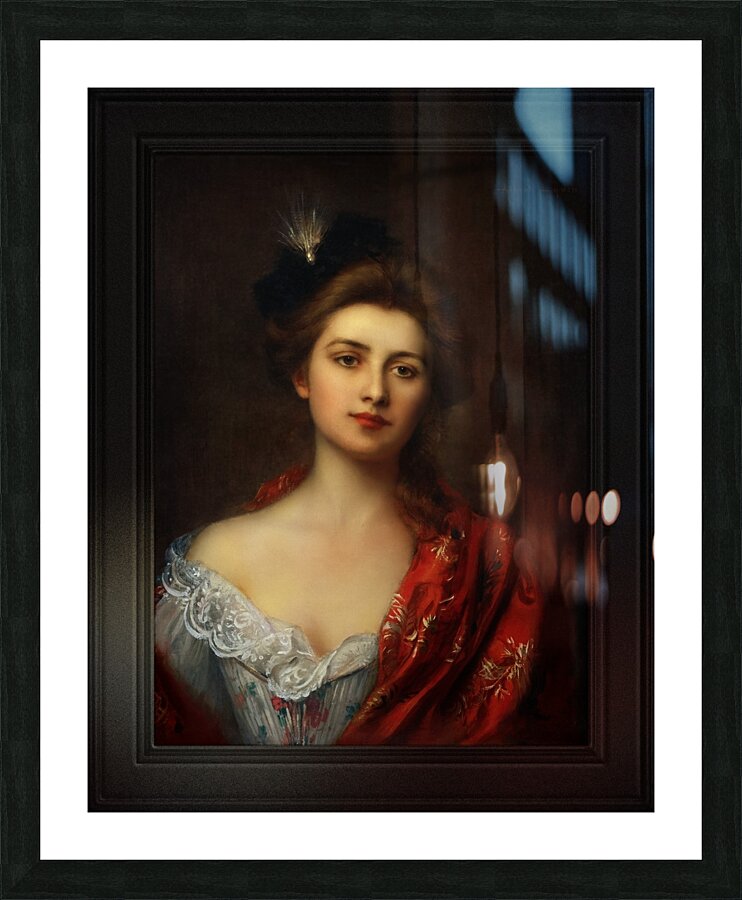 Woman In A Red Embroidered Shawl by Albert Lynch Classical Fine Art Reproduction Picture Frame print