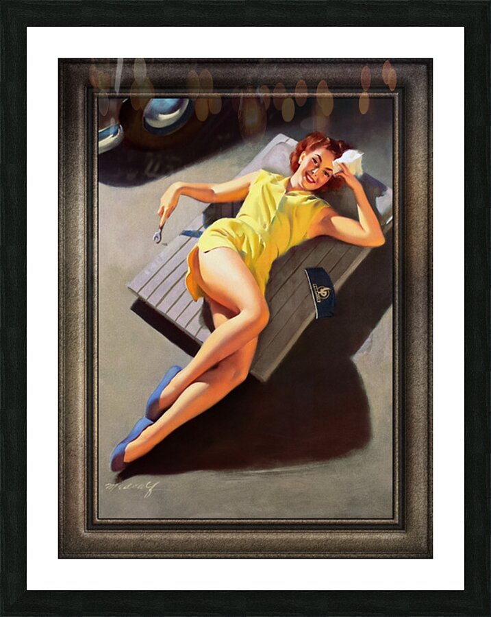 Permite Mechanic Pin-up Girl by Bill Medcalf Vintage Art by