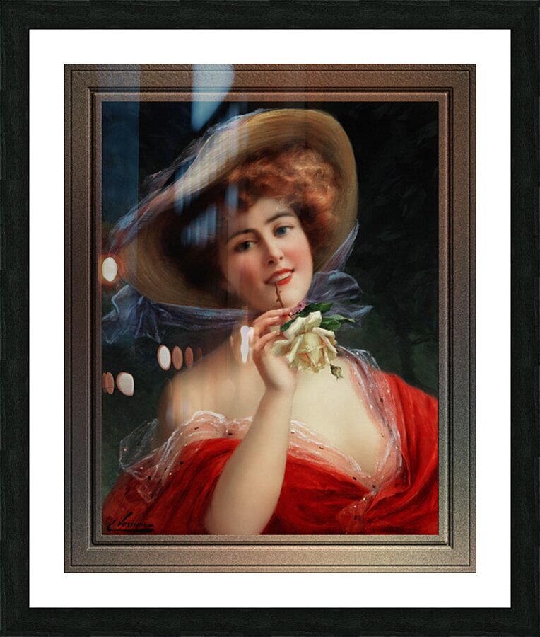 Fille A La Rose Jaune by Emile Vernon Wall Decor Xzendor7 Old Masters Art Reproductions Picture Frame print