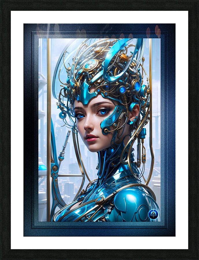 Stunning Cyborg Sci-Fi Portrait Of A Lady AI Concept Art by Xzendor7 Picture Frame print