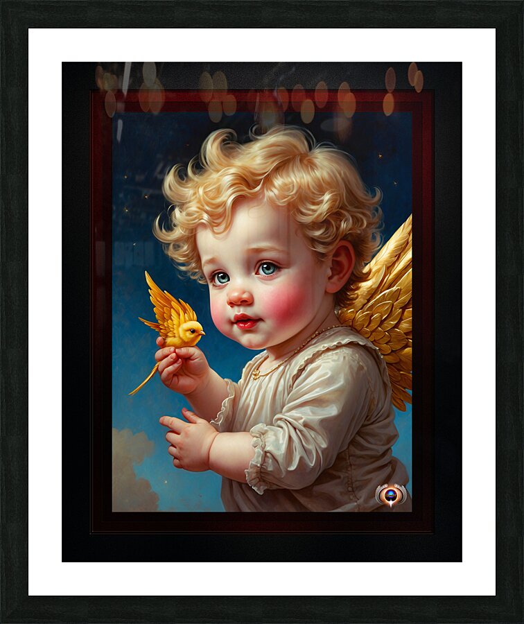 See Its A Golden Bird Adorable AI Concept Art Portrait by Xzendor7 Picture Frame print