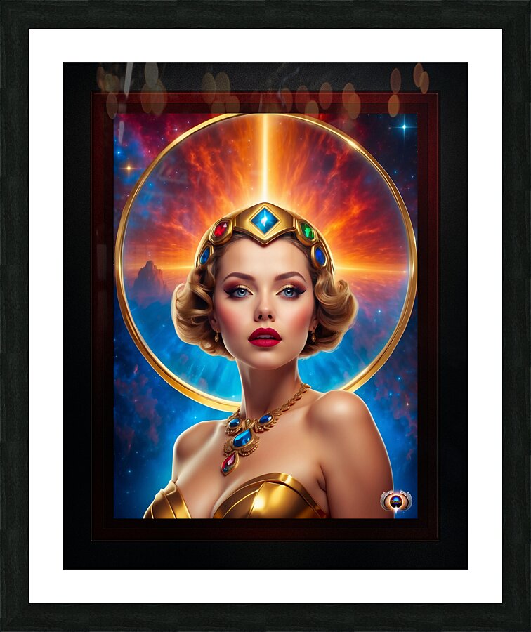 Her Cosmic Halo Pin Up Girl Poster Art Captivating AI Concept Art Portrait by Xzendor7 Picture Frame print