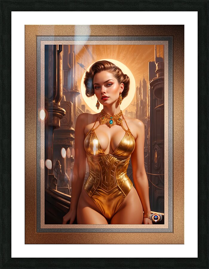 She Has That Look Mesmerizing AI Concept Art Retro Fusion Pin Up Portrait by Xzendor7 Picture Frame print