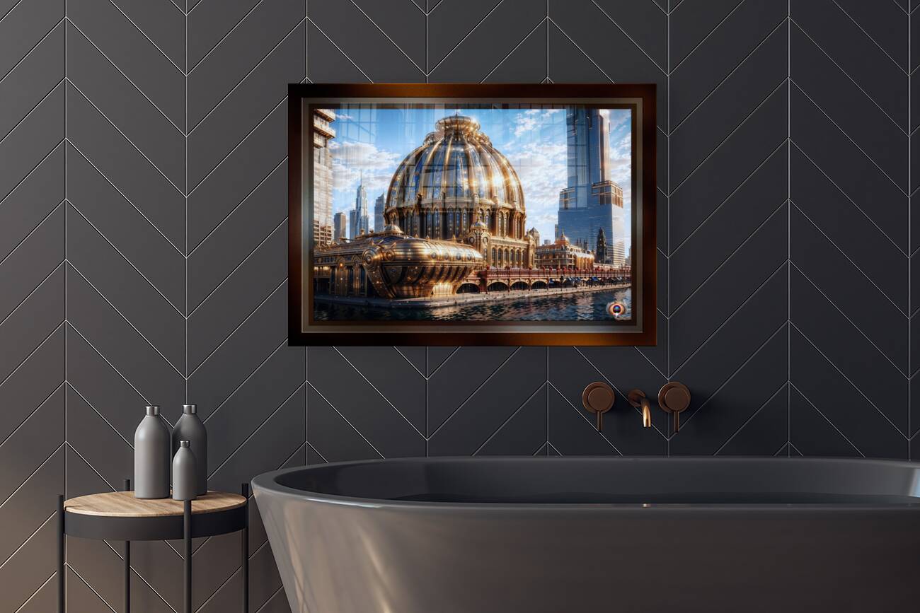 The Golden Arkasian Pavilion Astonishing AI Concept Architectural Art by Xzendor7 Reproduction