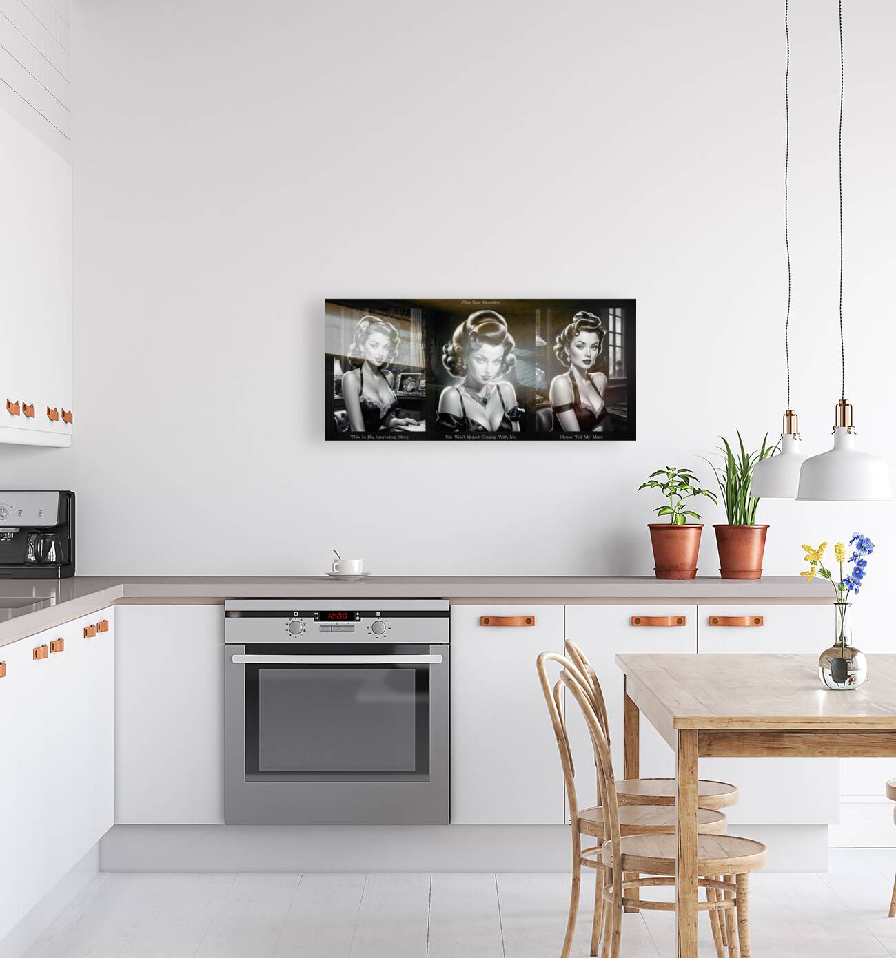 Portrait Illustration Of 3 Film Noir Retro Vintage Beauties Stunning AI Concept Art by Xzendor7 Reproduction