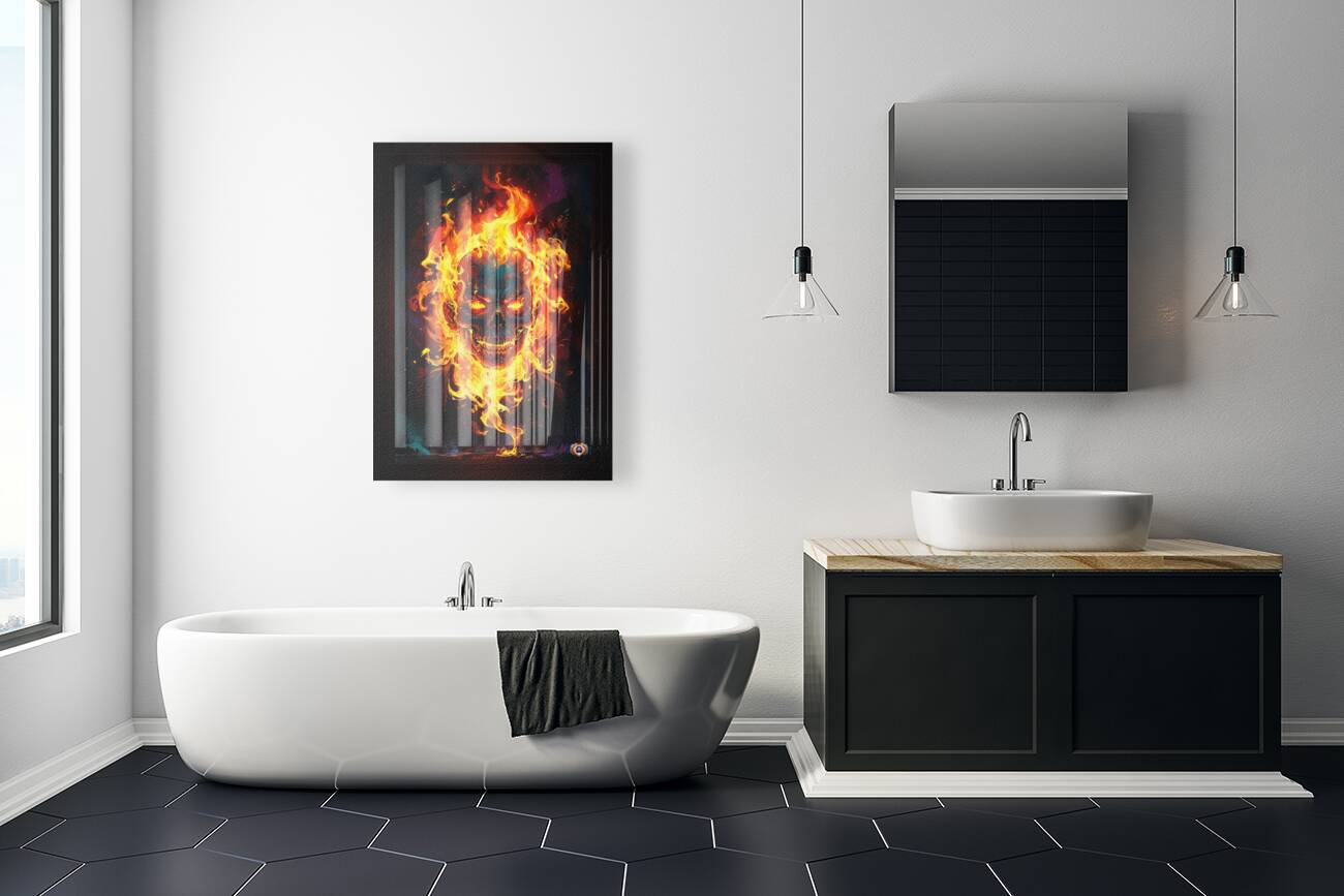 Fiery Flaming Skull Graffiti Abstract Frightening AI Concept Art by Xzendor7 Reproduction