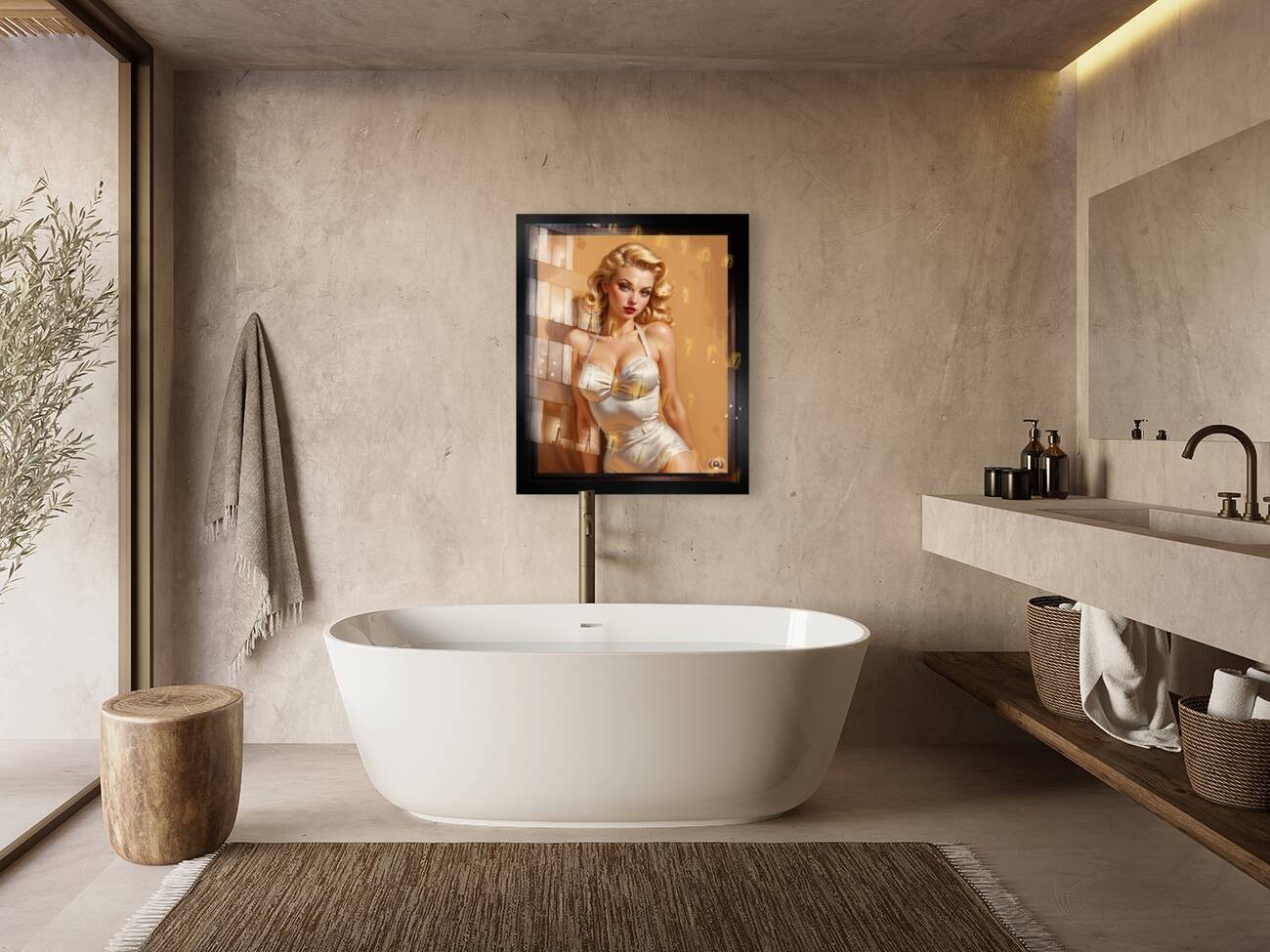 The Love Of White Silk Pin Up Girl Mesmerizing AI Concept Art Portrait by Xzendor7 Reproduction