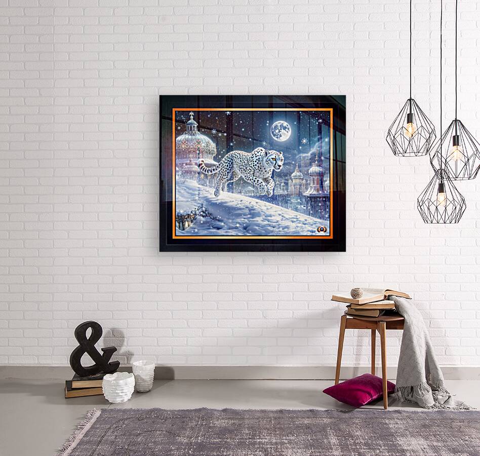 Mystical White Cheetah Traversing An Enchanting Moonlit Winter Cityscape Captivating AI Concept Art by Xzendor7 Reproduction