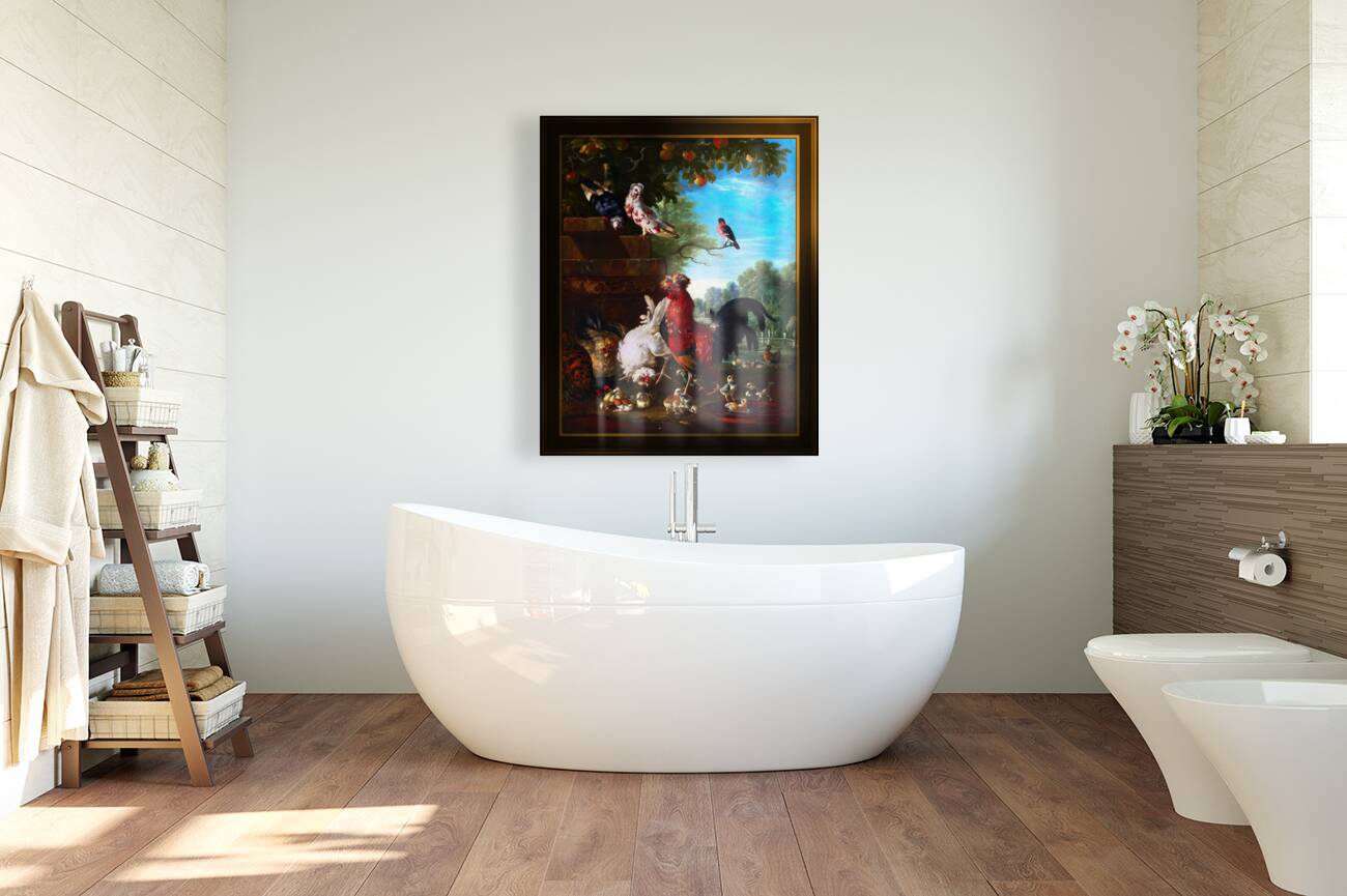 Domestic Cock Hens and Chicks in a Park by Pieter Casteels II Reproduction