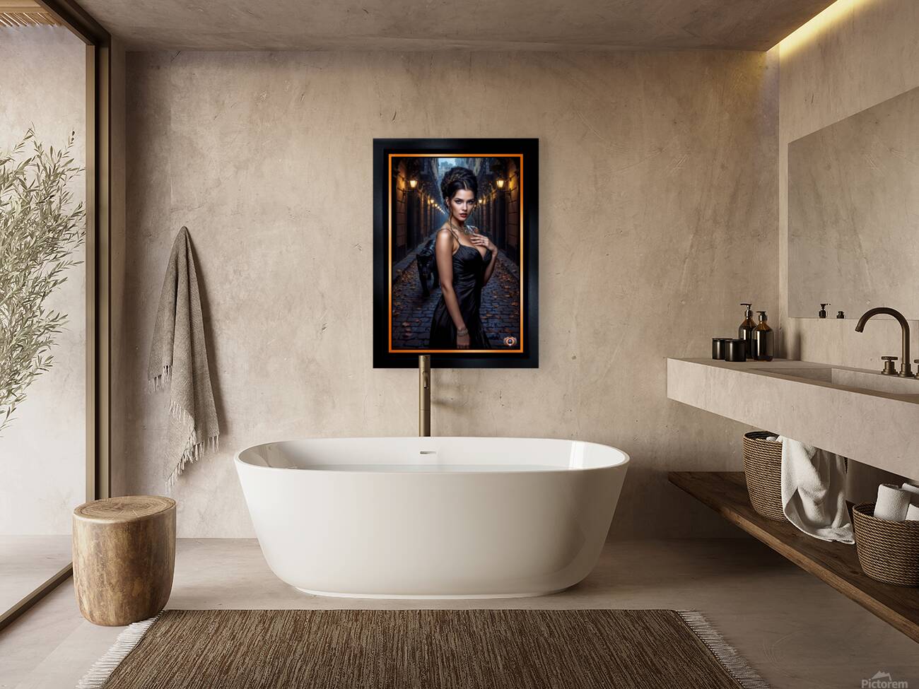 Tenchia Feltetti Walking With Her Panther Mesmerizing AI Concept Art by Xzendor7 Reproduction