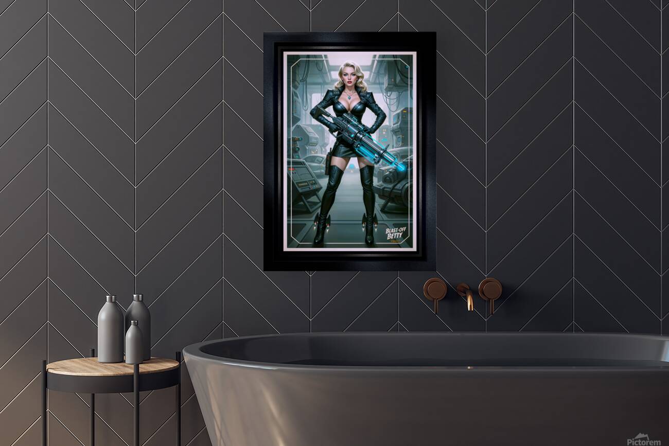 Blast-Off Betty In Cybernetic Leather Attire Striking AI Concept Art by Xzendor7 Reproduction