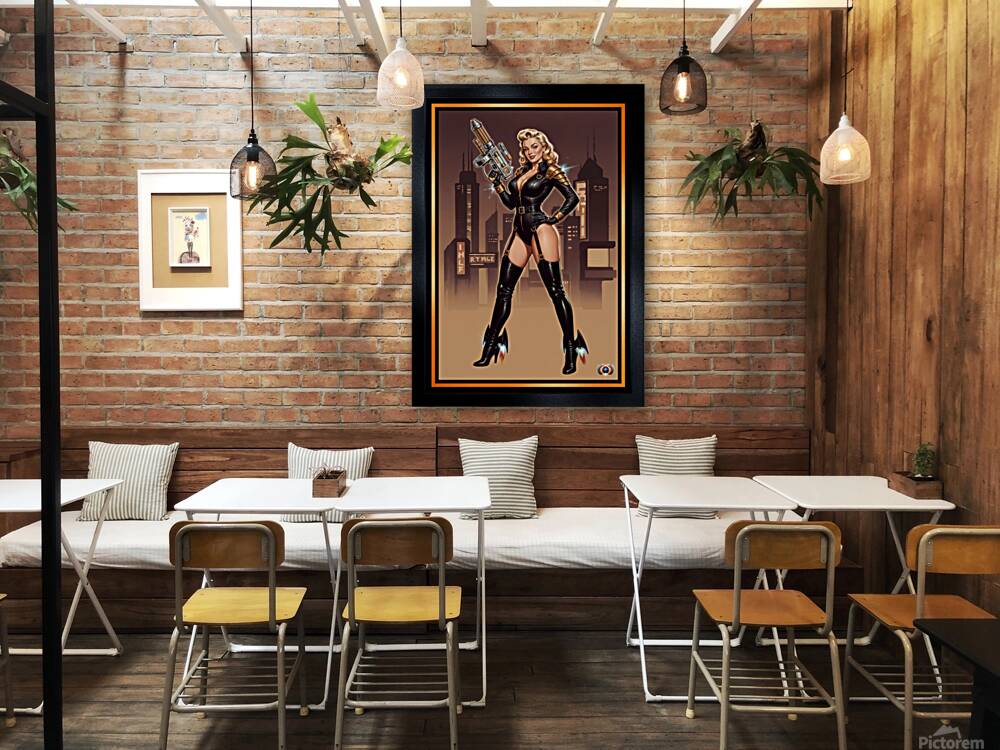 Femme Fatale Pin-Up Valeria Caelum Retro-Futurism Portrait Striking AI Concept Art by Xzendor7 Reproduction