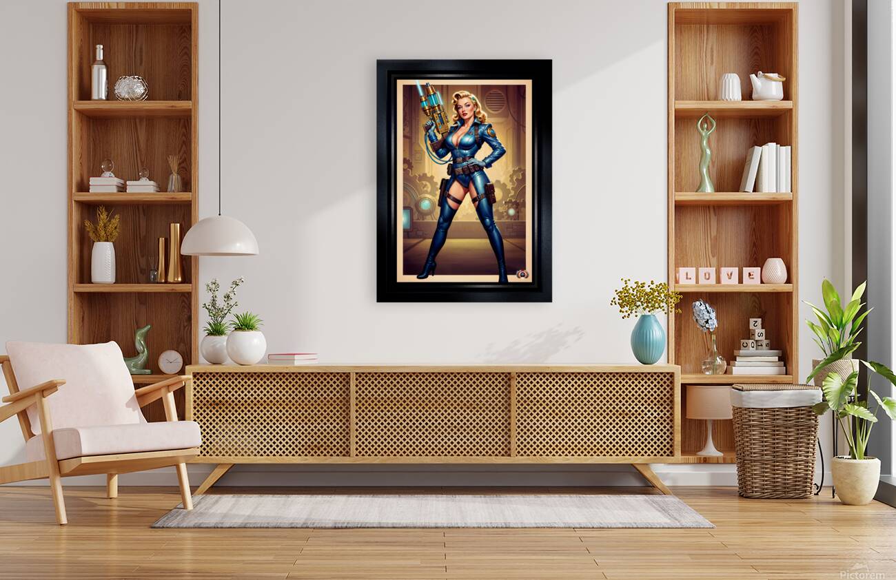 Vintage Sci-Fi Hylaria Velstrada Retro-Fusion Pinup Portrait Striking AI Concept Art by Xzendor7 Reproduction