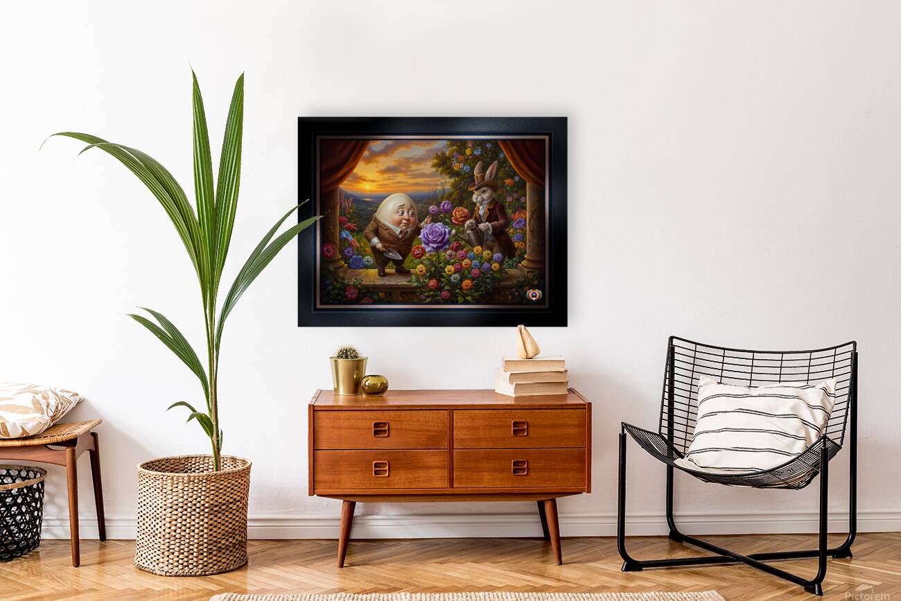 Humpty Dumpty And Peter Rabbit In A Whimsical Garden Enchanting AI Concept Art by Xzendor7 Reproduction