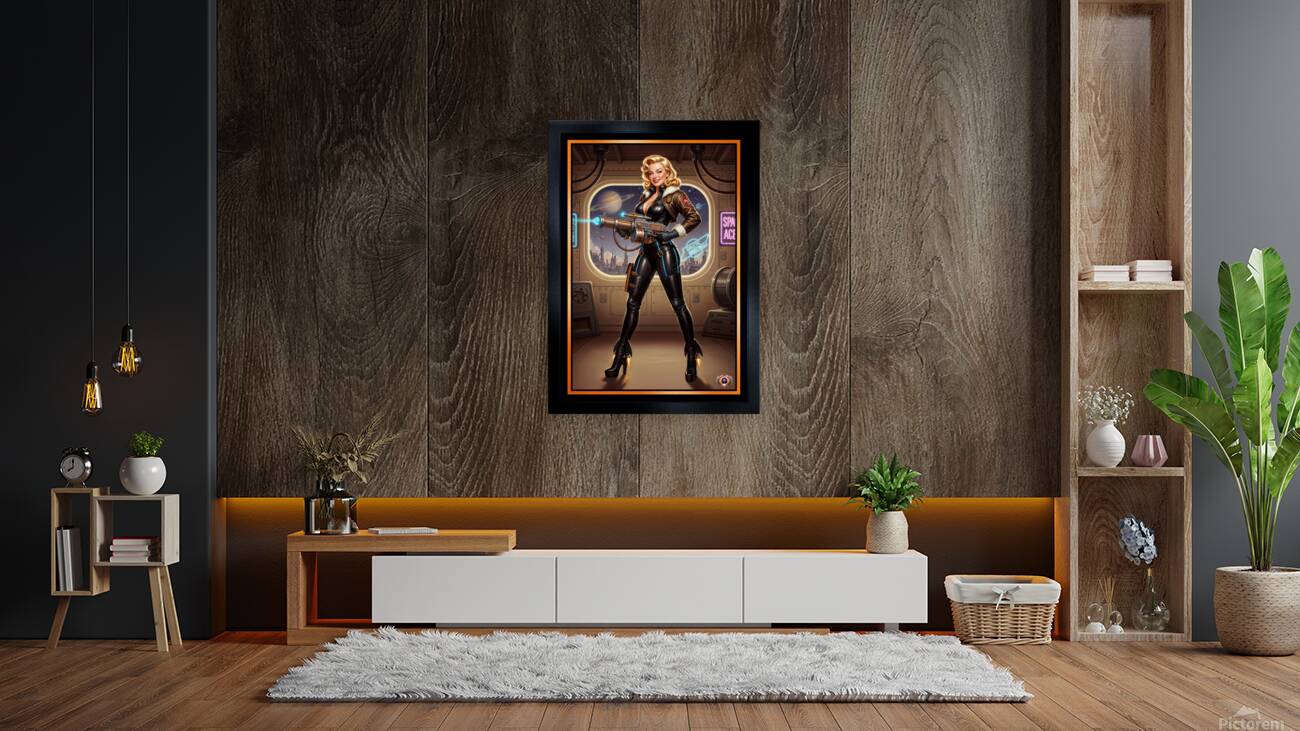 Retro-Futuristic Femme Fatale Pin-Up Pilot Lysandra Valtor Gorgeous AI Concept Art by Xzendor7 Reproduction