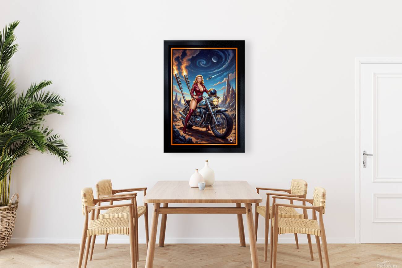 The Cosmic Rider Dyra Gylfia Riding The Valkyrion Striking AI Concept Art by Xzendor7 Reproduction