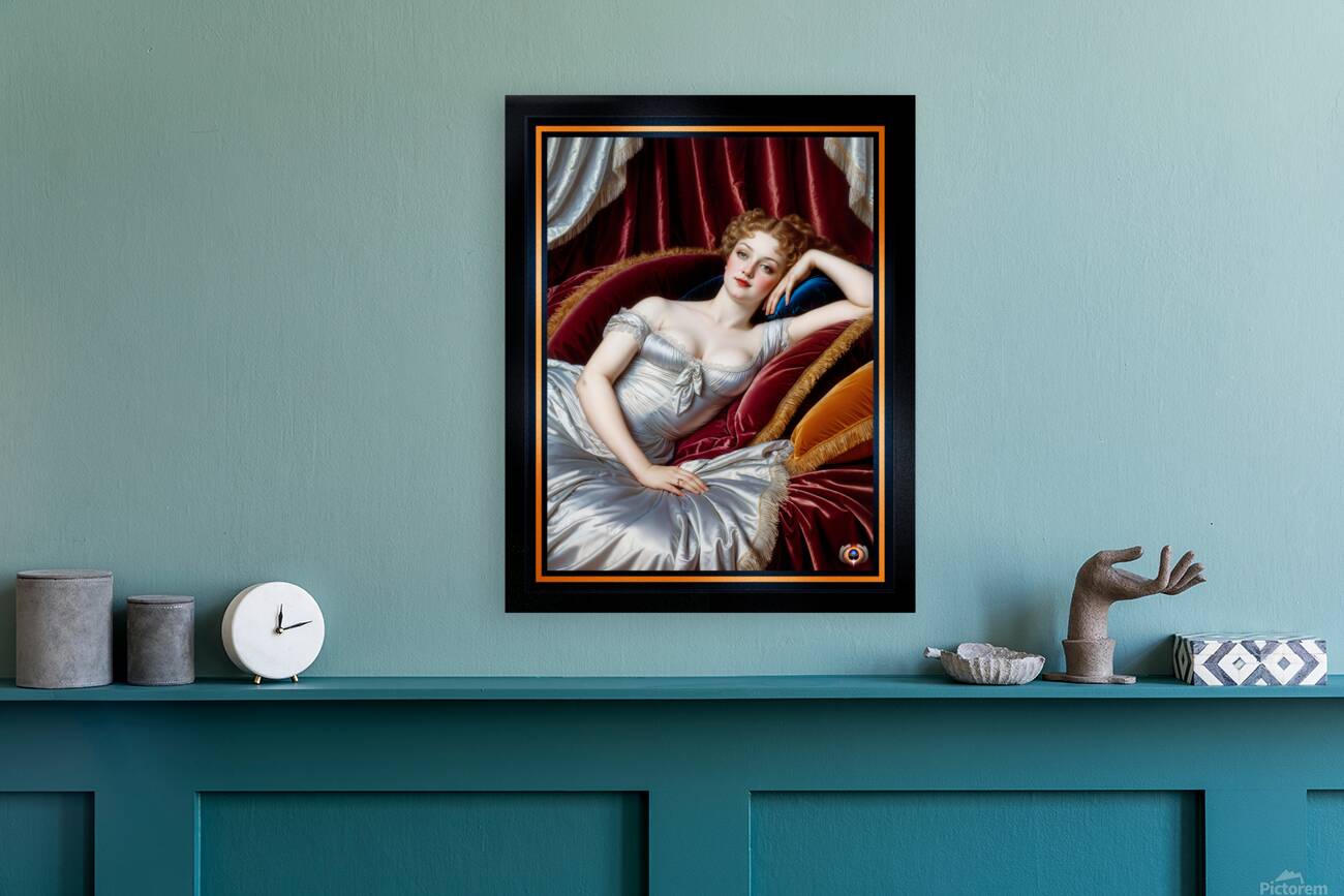 Lady Mirella Gianetta Reclining On Velvet Chaise Portrait Mesmerizing AI Concept Art by Xzendor7 Reproduction