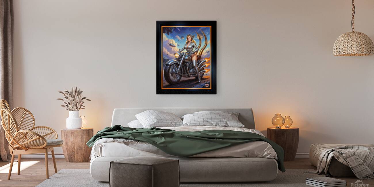 Galactic Pinup Lady Aeravella Zylphia On Her Cosmic Rider Mesmerizing AI Concept Art by Xzendor7 Reproduction