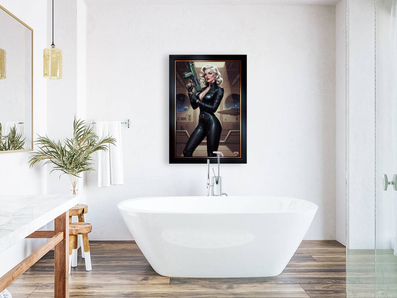 Retro-Futuristic Portrait Of Security Officer Myr Bly Gorgeous AI Concept Art by Xzendor7 Reproduction