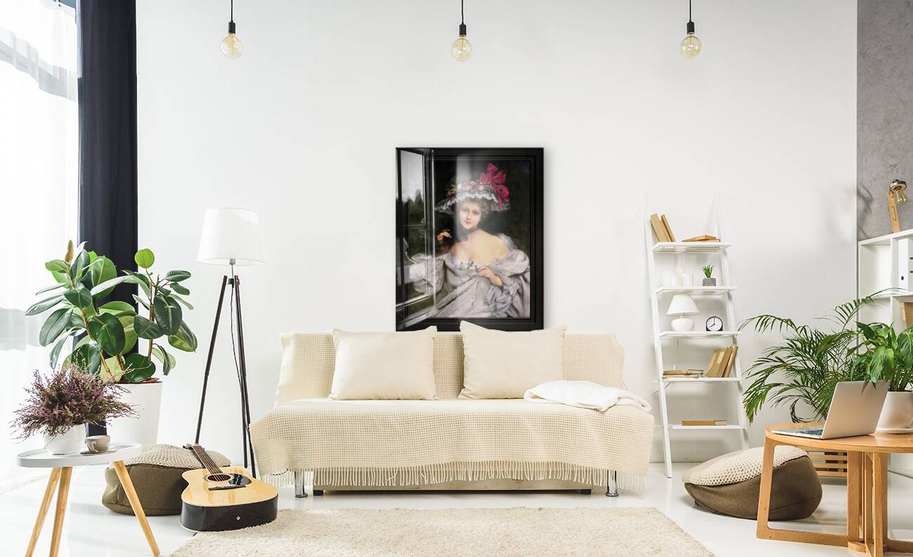 Young Beauty With A Red Ribbon Hat by Francois Martin-Kavel Reproduction