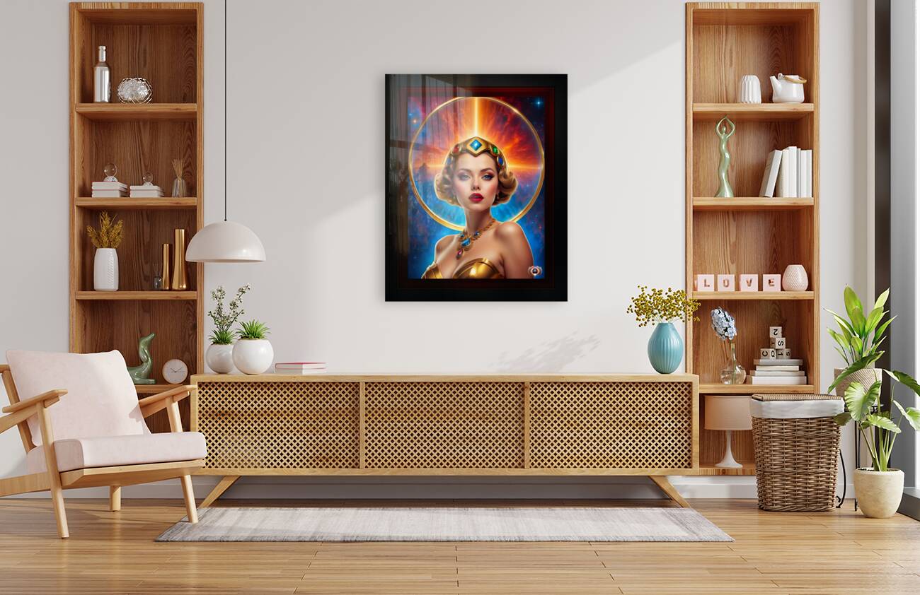 Her Cosmic Halo Pin Up Girl Poster Art Captivating AI Concept Art Portrait by Xzendor7 Reproduction