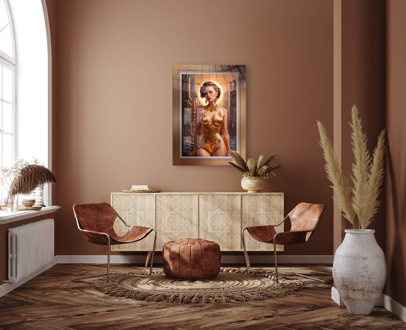 She Has That Look Mesmerizing AI Concept Art Retro Fusion Pin Up Portrait by Xzendor7 Reproduction