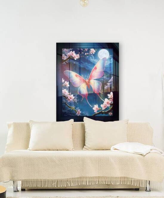 A Chinese Moon Moth Flying Amidst The Cherry Blossoms Under A Full Moon Astonishing AI Concept Art by Xzendor7 by xzendor7