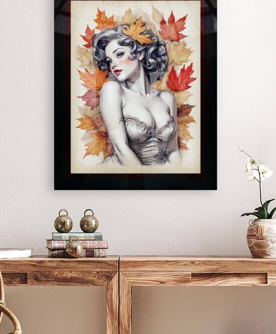 Allegory Of Fall Pin Up Girl Sketch Mesmerizing AI Concept Art by Xzendor7 by xzendor7