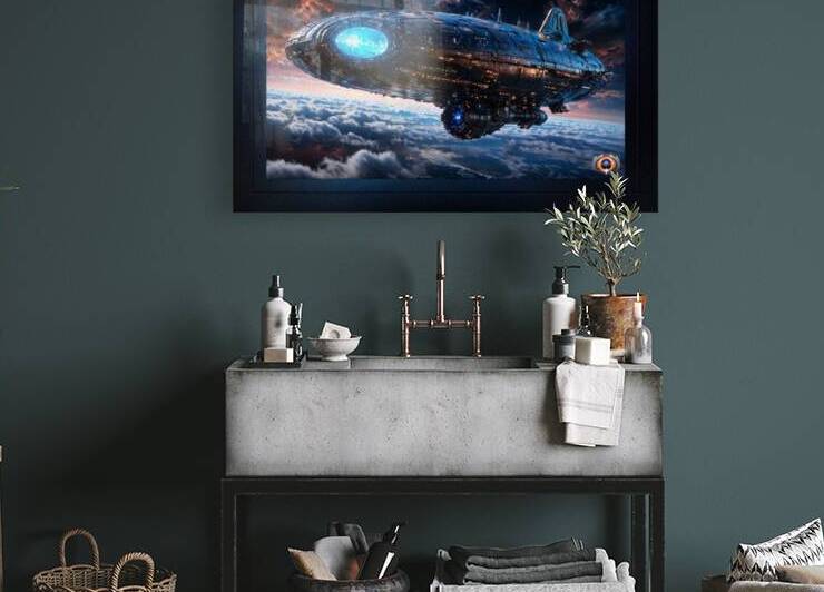 An Abrimlith Star Cruiser Orbiting Crysliss VII Astonishing AI Concept Space Art by Xzendor7 by xzendor7
