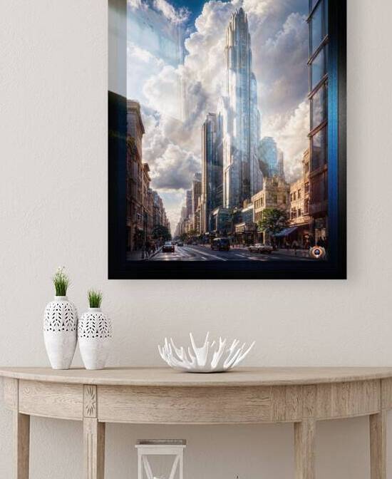An Art Deco Futuristic Skyscraper Towering Over Cityscape Sunning AI Concept Portrait Art by Xzendor7 by xzendor7