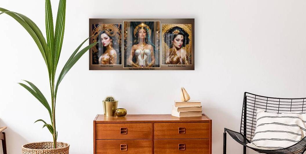 The Goddesses Of Golden Allure Portrait Trio Captivating AI Concept Art by Xzendor7 by xzendor7