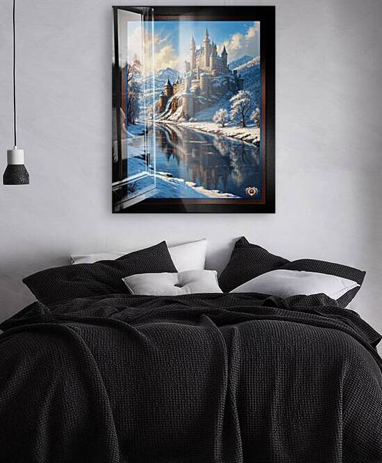 A Snowy Winter Mountain Landscape With A Medieval Castle By A River Enchanted AI Concept Art by Xzendor7 by xzendor7