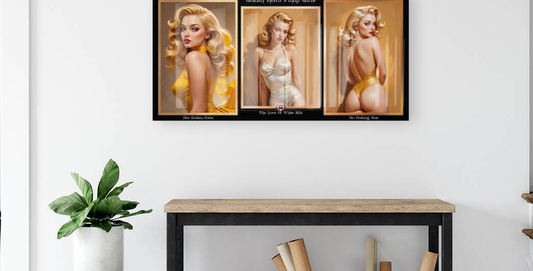 Golden Retro Pinup Girls Trio Mesmerizing AI Concept Art Portraits by Xzendor7 by xzendor7