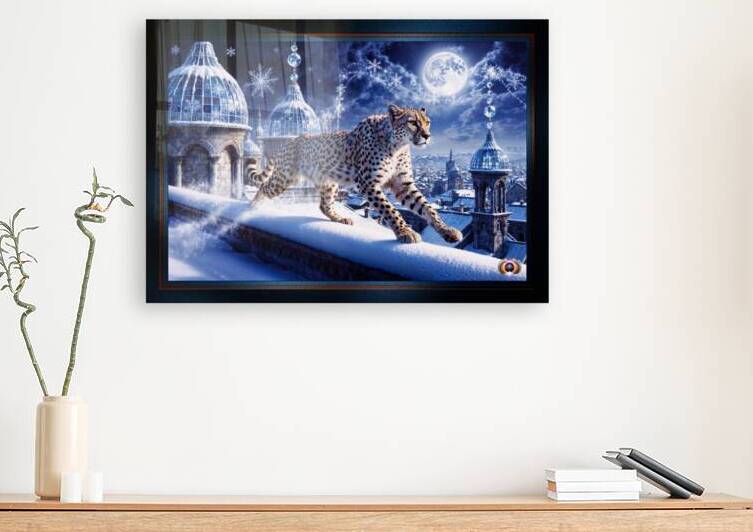 Enchanting Cheetah in a Snowy Surreal Fantasy Cityscape Mesmerizing AI Concept Art by Xzendor7 by xzendor7