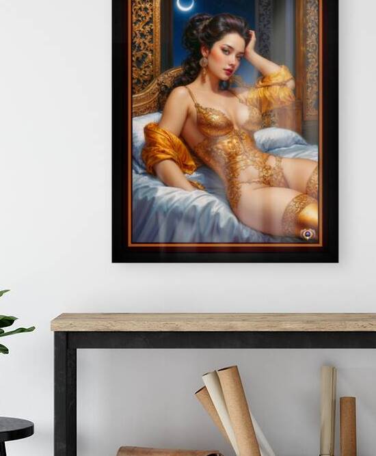 An Enchanting Woman In Opulent Golden Lingerie Under A Moonlit Night Mesmerizing AI Concept Art by Xzendor7 by xzendor7