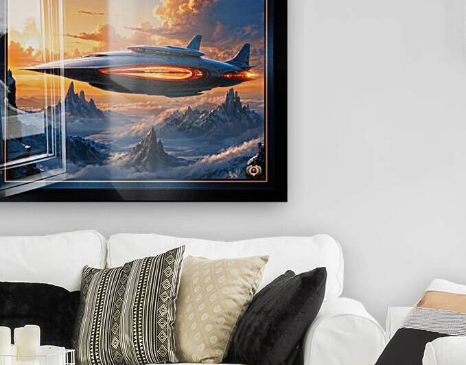 Spaceship Soars Over Alien Snow-Capped Mountains At Sunset Astounding AI Concept Art by Xzendor7 by xzendor7