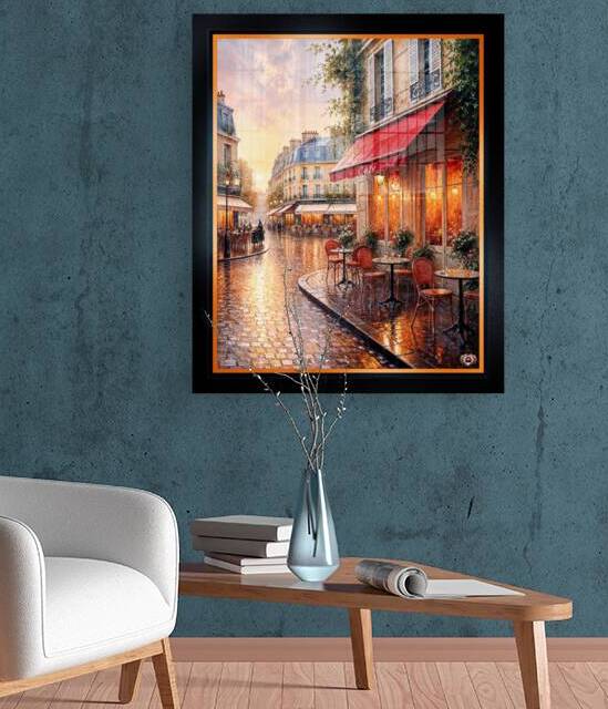 Golden Sunset Light On A Rainy Town Cafe Enchanting AI Concept Art by Xzendor7 by xzendor7